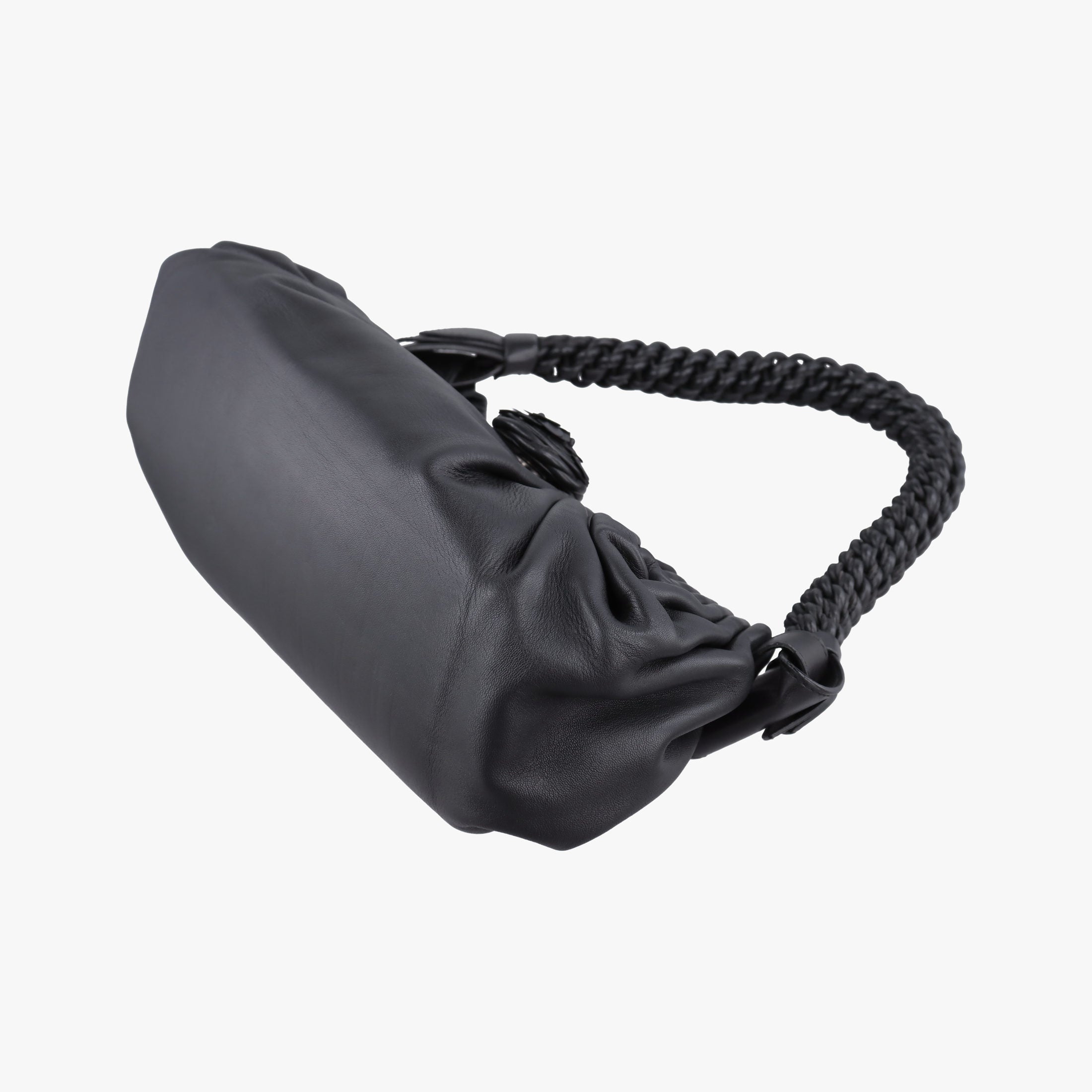 Pre-owned Bottega Veneta Gathered Black Leather  shoulderbag | stylenewstar