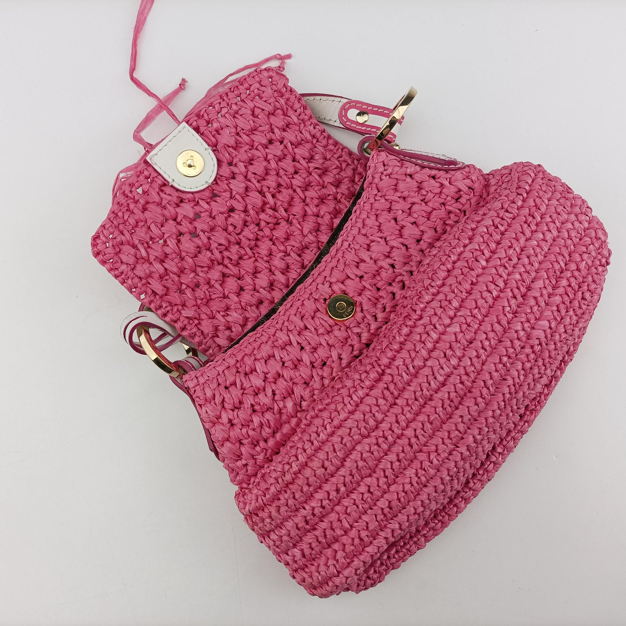 Pre-owned Fendi Chef Bag Pink straw 8BK042 handbag | stylenewstar