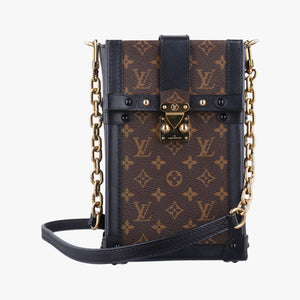 Pre-owned Louis Vuitton Vertical Trunk Pochette Brown×Black Monogram Canvas x leather M63913 shoulderbag | stylenewstar