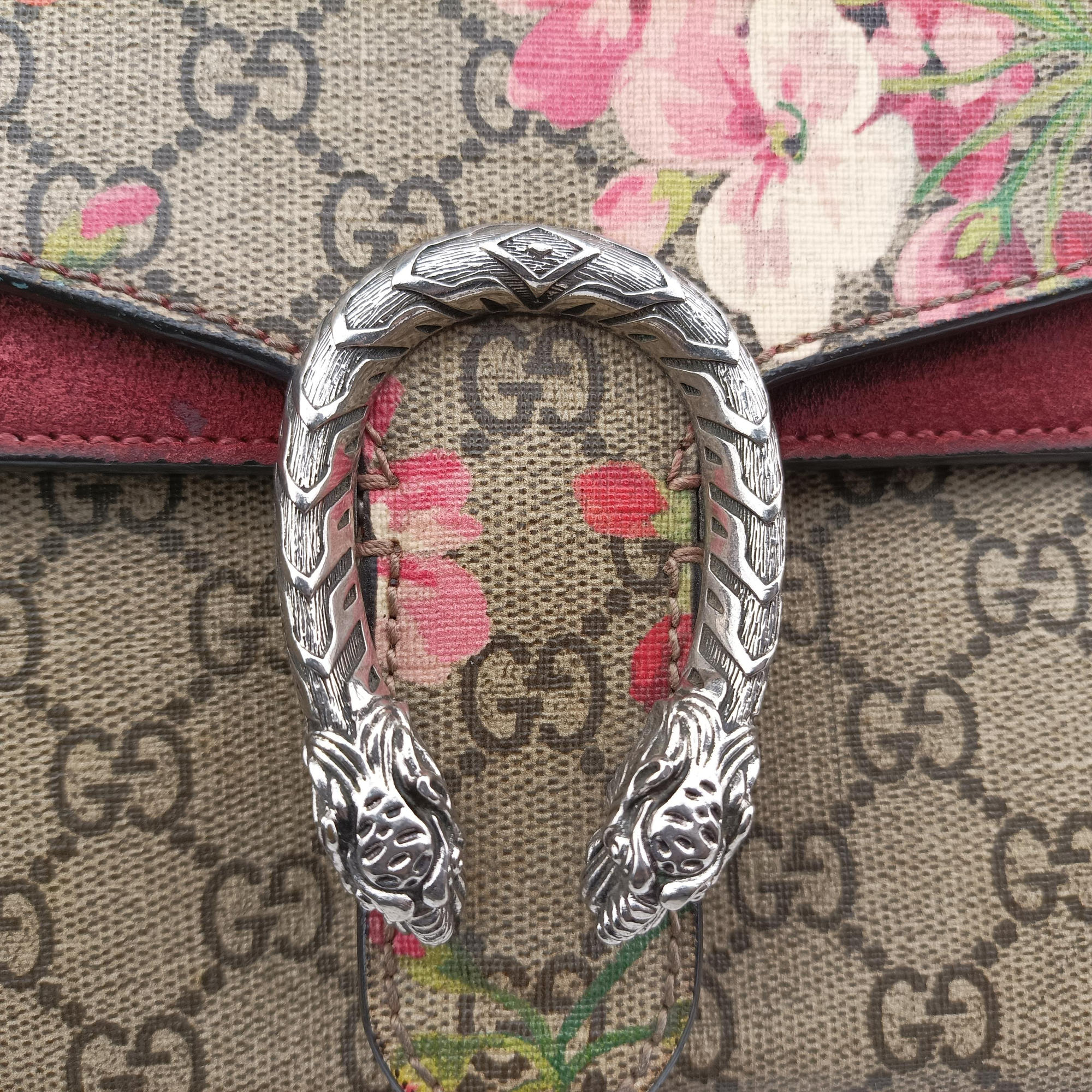 Pre-owned Gucci Dionysus beige×red×multicolor PVC coated canvas × suede 421970 shoulderbag | stylenewstar