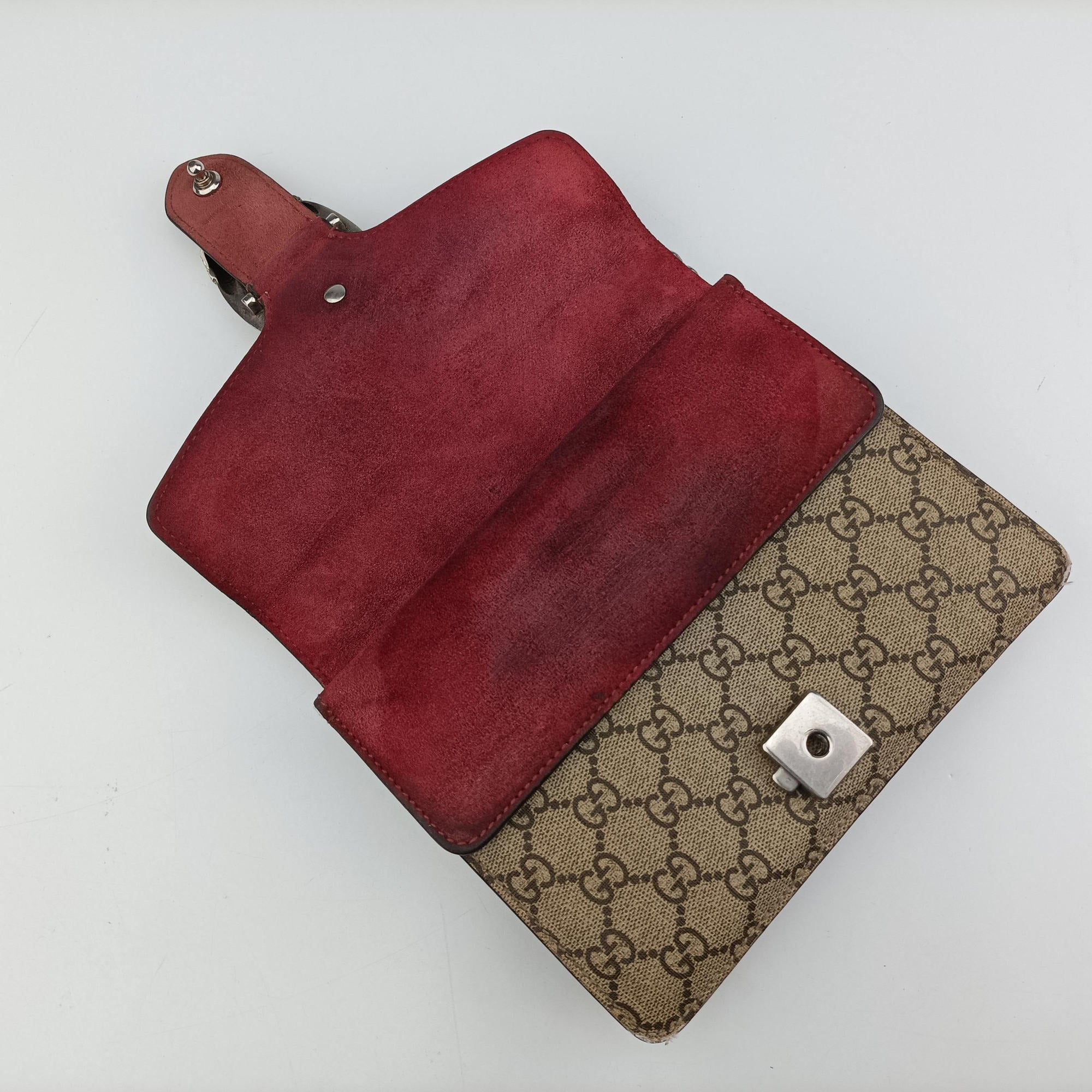 Pre-owned Gucci Dionysus beige×red×multicolor PVC coated canvas × suede 421970 shoulderbag | stylenewstar