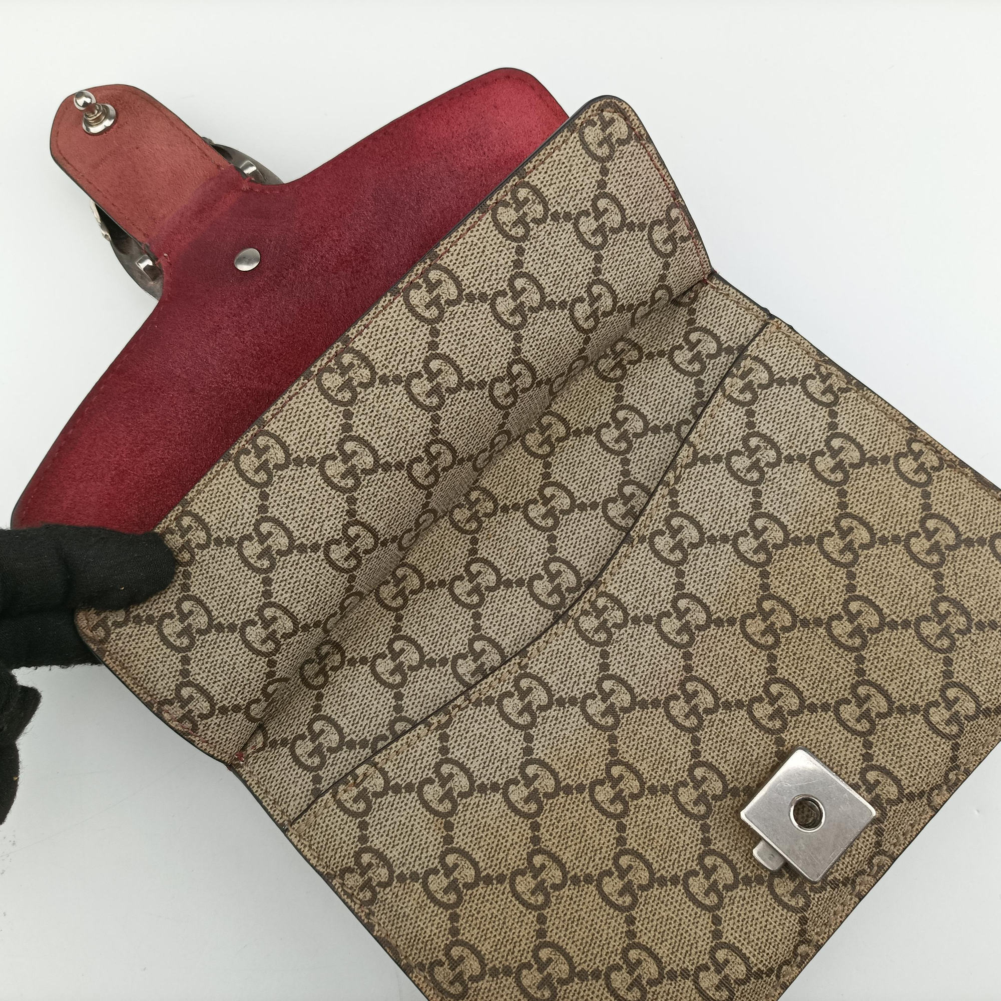 Pre-owned Gucci Dionysus beige×red×multicolor PVC coated canvas × suede 421970 shoulderbag | stylenewstar