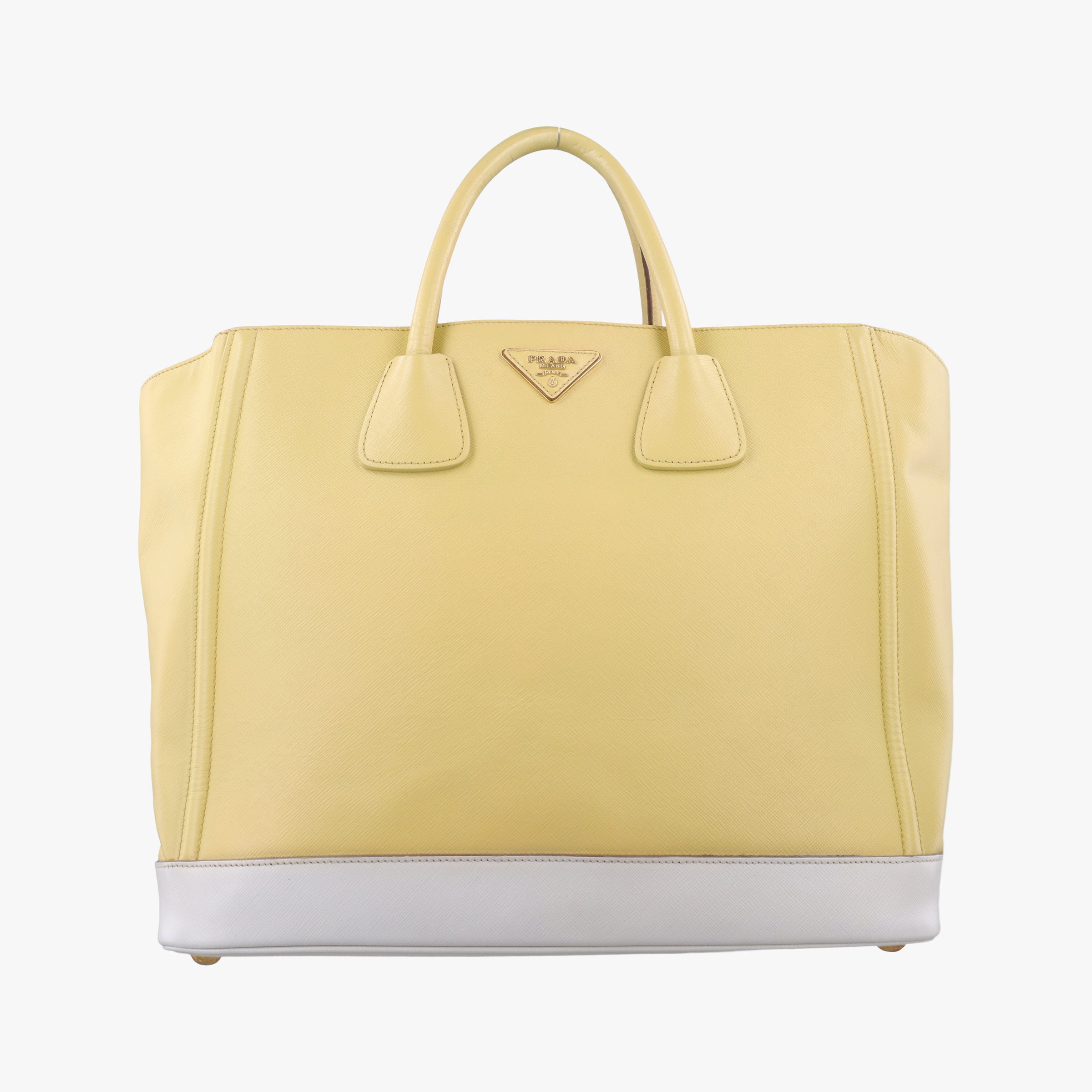 Pre-owned Prada Tote bag YellowxWhite Saffiano leather  handbag | stylenewstar