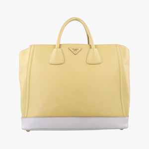 Pre-owned Prada Tote bag YellowxWhite Saffiano leather  handbag | stylenewstar