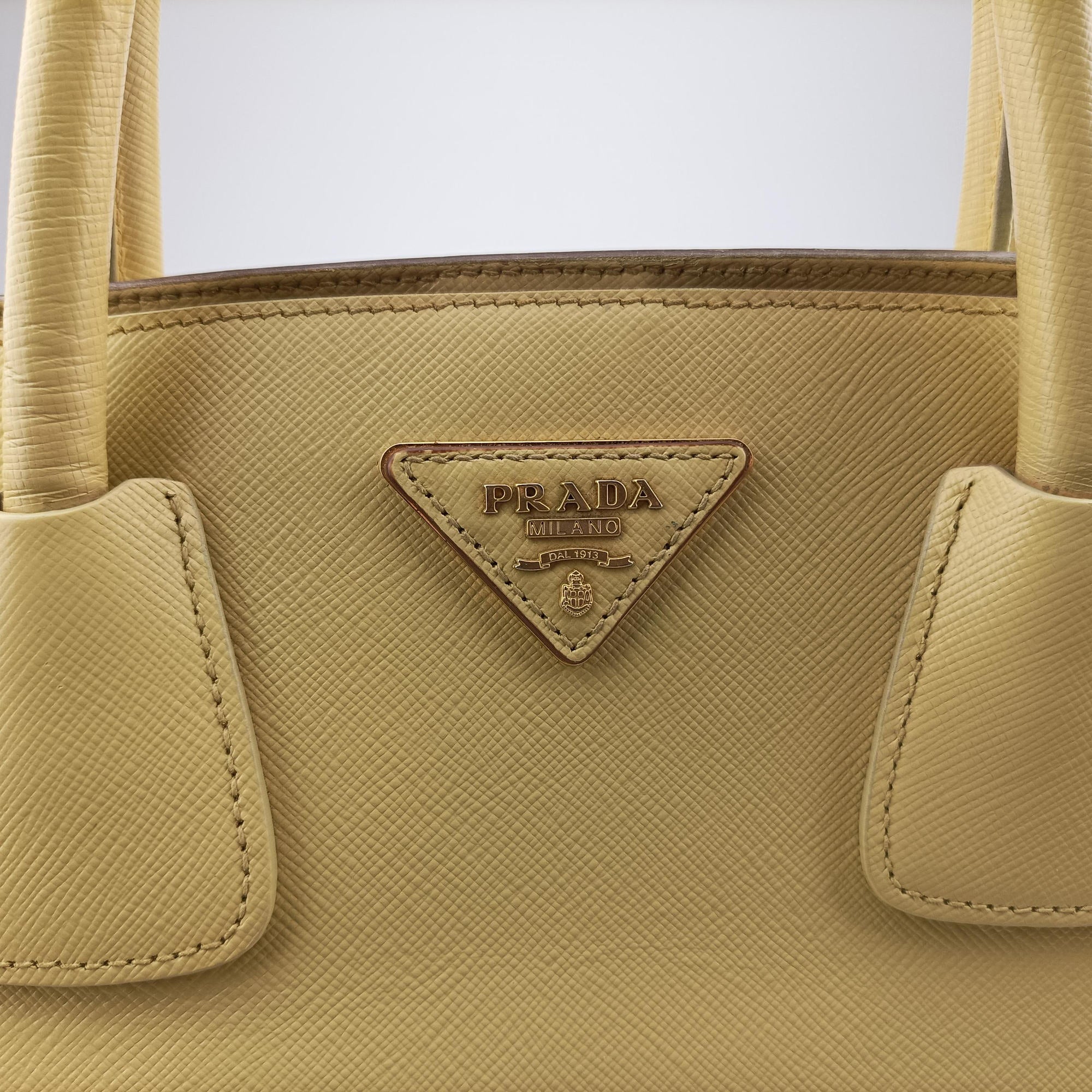 Pre-owned Prada Tote bag YellowxWhite Saffiano leather  handbag | stylenewstar