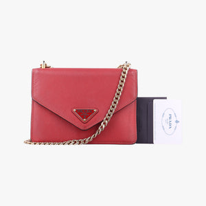 Pre-owned Prada Triangle Logo Red SAFFIANO Leather 1BD200 shoulderbag | stylenewstar