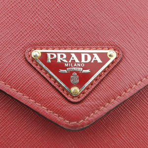Pre-owned Prada Triangle Logo Red SAFFIANO Leather 1BD200 shoulderbag | stylenewstar