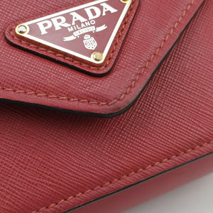 Pre-owned Prada Triangle Logo Red SAFFIANO Leather 1BD200 shoulderbag | stylenewstar