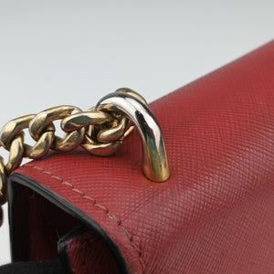 Pre-owned Prada Triangle Logo Red SAFFIANO Leather 1BD200 shoulderbag | stylenewstar