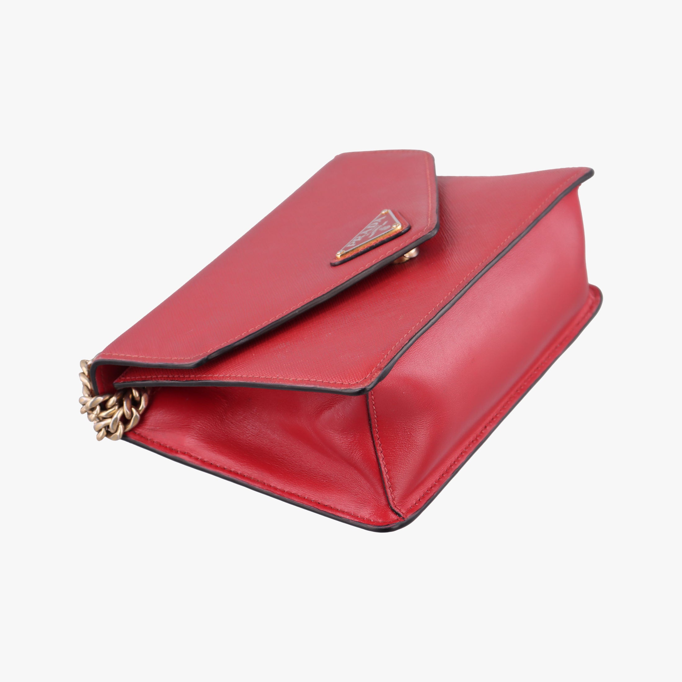 Pre-owned Prada Triangle Logo Red SAFFIANO Leather 1BD200 shoulderbag | stylenewstar
