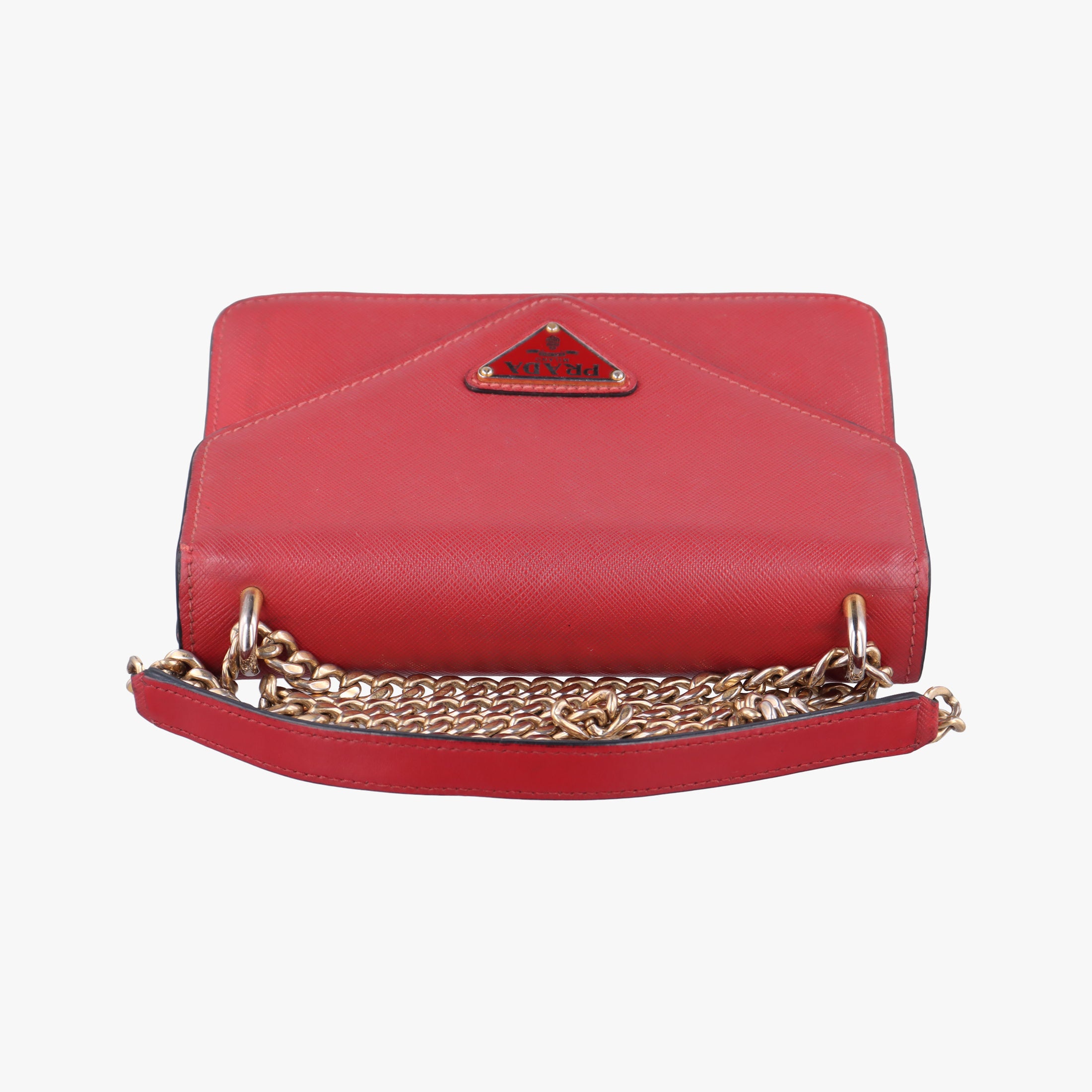Pre-owned Prada Triangle Logo Red SAFFIANO Leather 1BD200 shoulderbag | stylenewstar