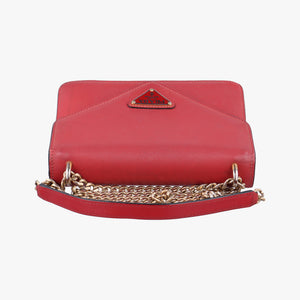 Pre-owned Prada Triangle Logo Red SAFFIANO Leather 1BD200 shoulderbag | stylenewstar
