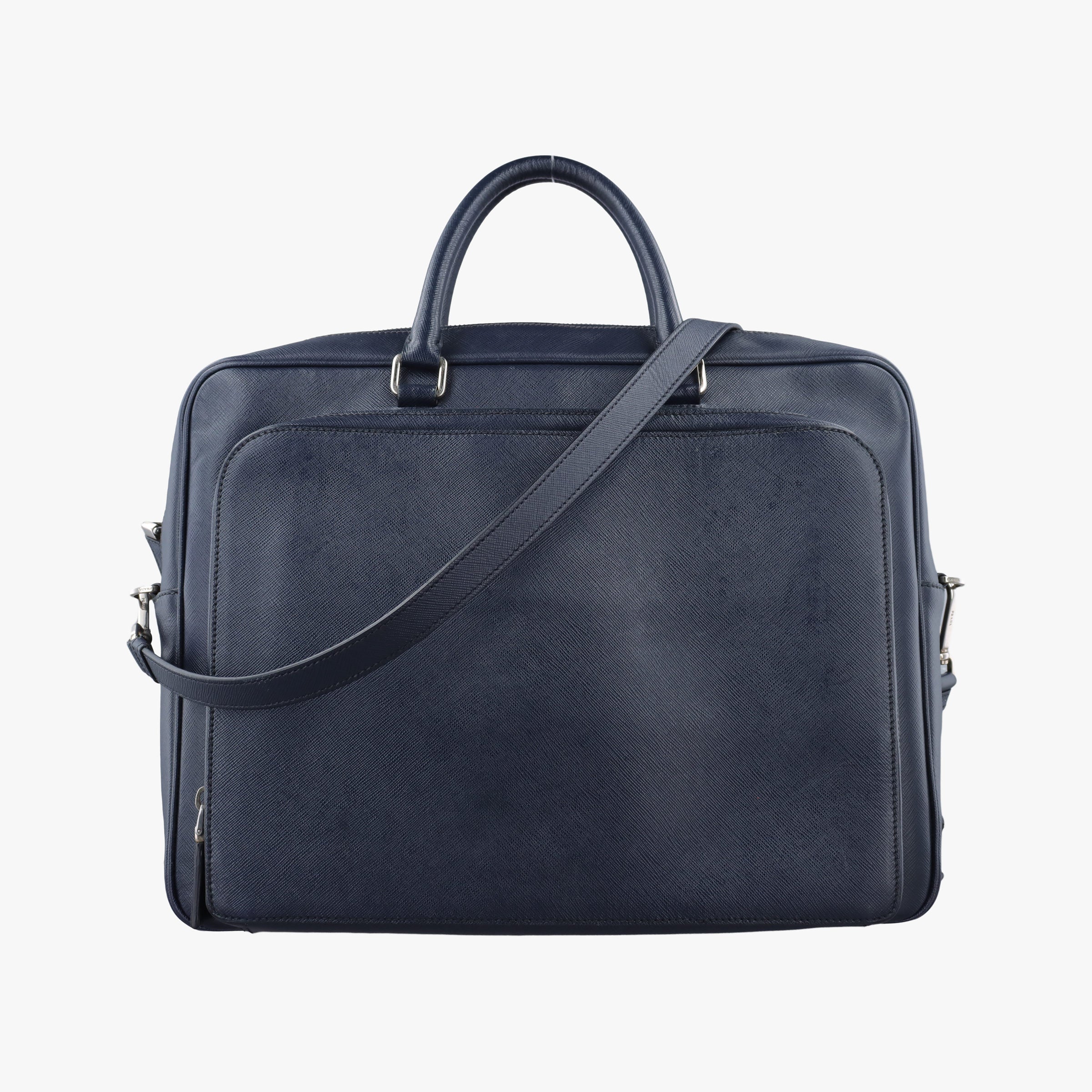 Vintage Prada Triangle Logo Plate Navy Saffiano Leather  shoulderbag | stylenewstar