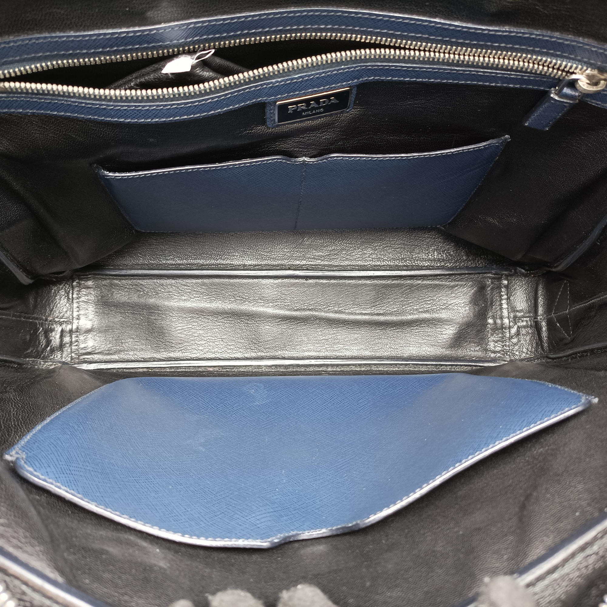 Vintage Prada Triangle Logo Plate Navy Saffiano Leather  shoulderbag | stylenewstar