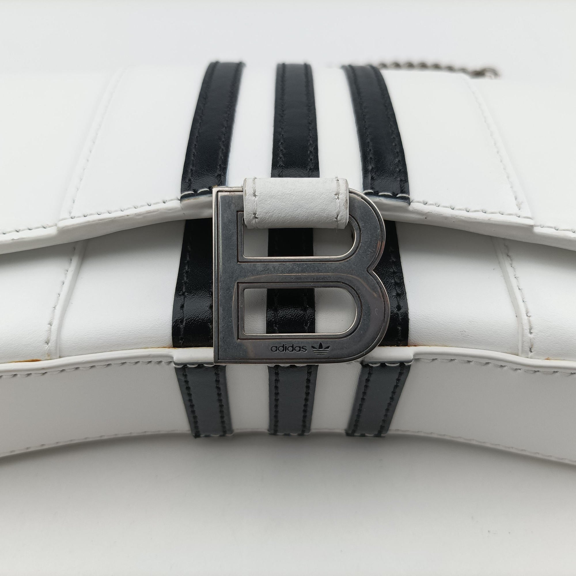 Pre-owned Balenciaga Hourglass adidas White x black Leather  shoulderbag | stylenewstar