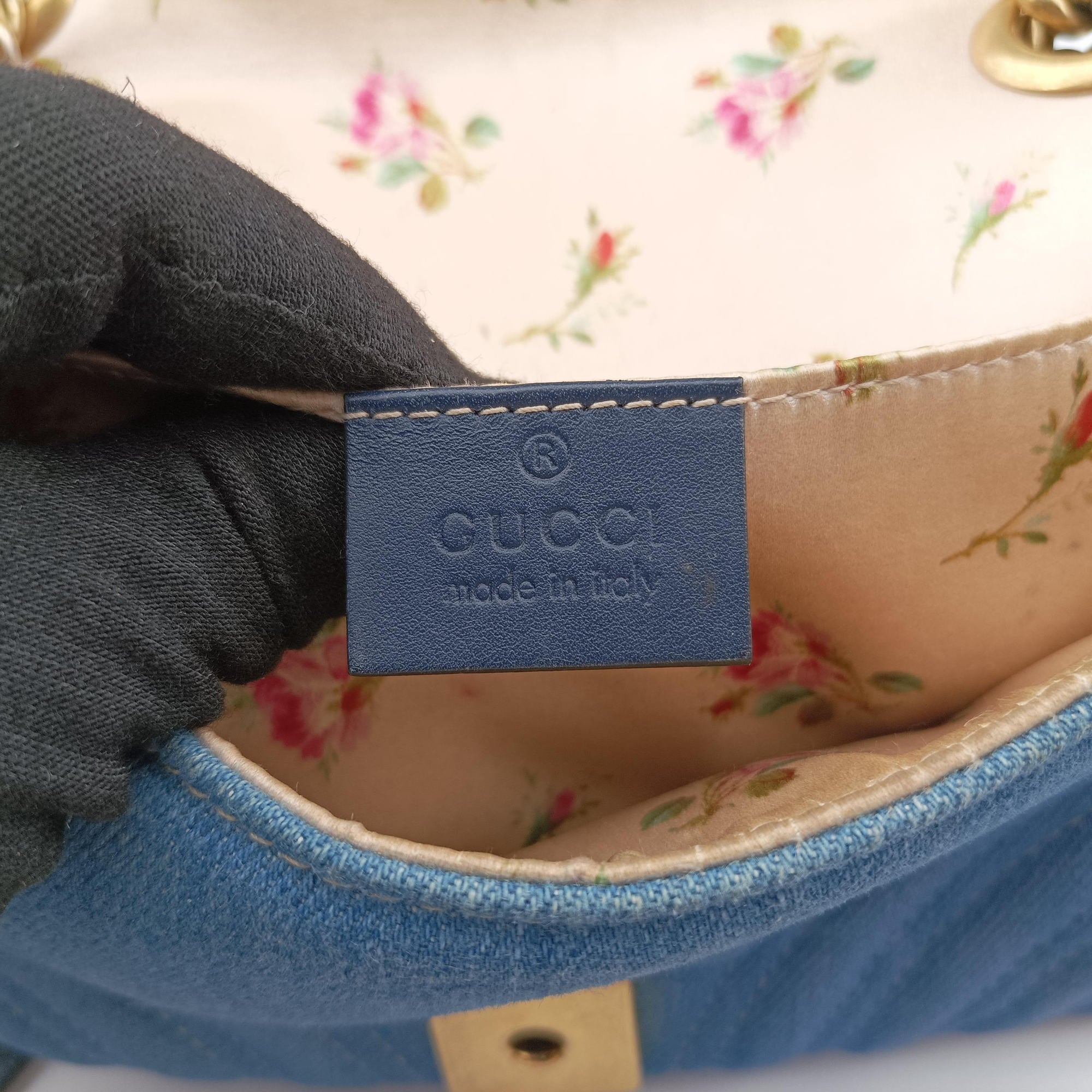 Pre-owned Gucci GG Marmont Blue Denim 446744 shoulderbag | stylenewstar