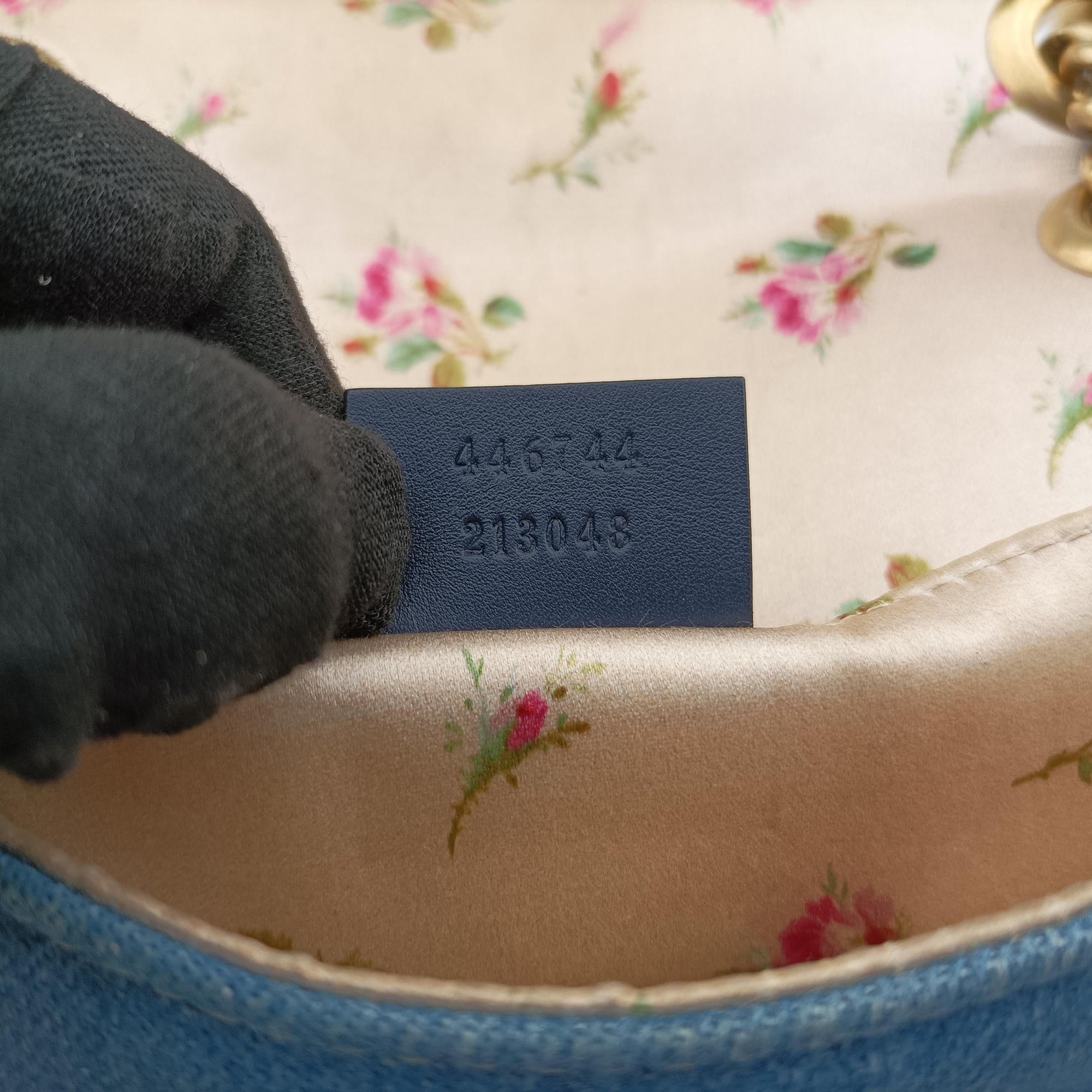 Pre-owned Gucci GG Marmont Blue Denim 446744 shoulderbag | stylenewstar