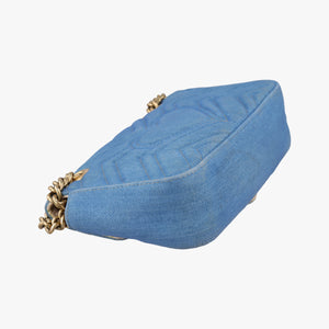 Pre-owned Gucci GG Marmont Blue Denim 446744 shoulderbag | stylenewstar