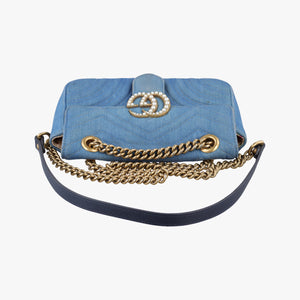 Pre-owned Gucci GG Marmont Blue Denim 446744 shoulderbag | stylenewstar