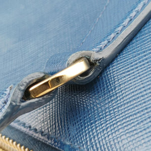 Pre-owned Prada Bi-Color Zip Front Pocket Blue SAFFIANO Leather BN2674 handbag | stylenewstar