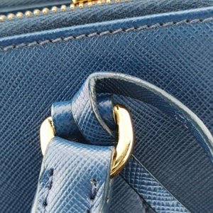 Pre-owned Prada Bi-Color Zip Front Pocket Blue SAFFIANO Leather BN2674 handbag | stylenewstar