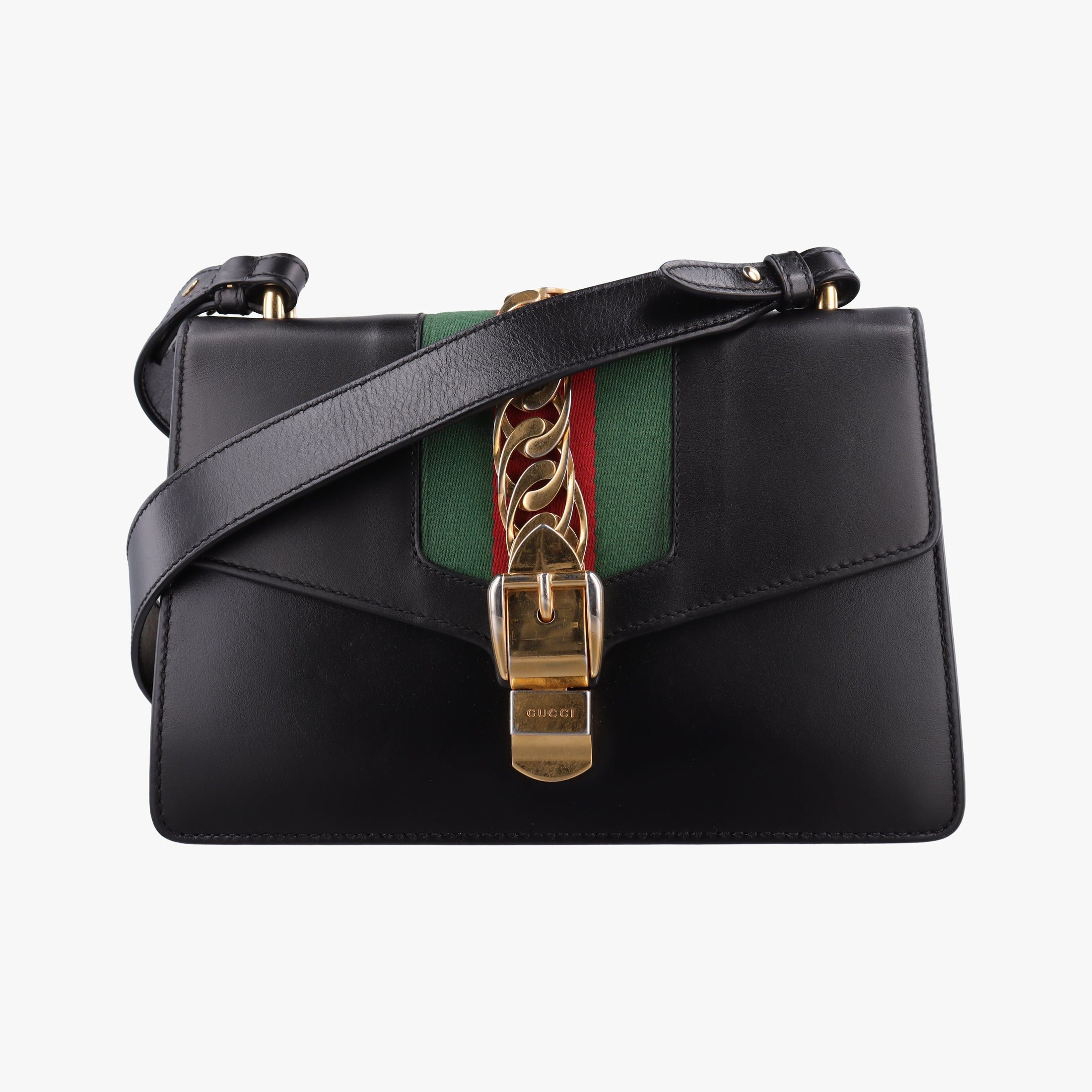 Pre-owned Gucci Sylvie Black×green×red Leather 421882 shoulderbag | stylenewstar