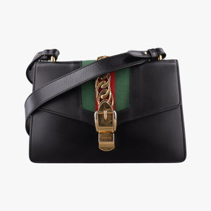 Pre-owned Gucci Sylvie Black×green×red Leather 421882 shoulderbag | stylenewstar