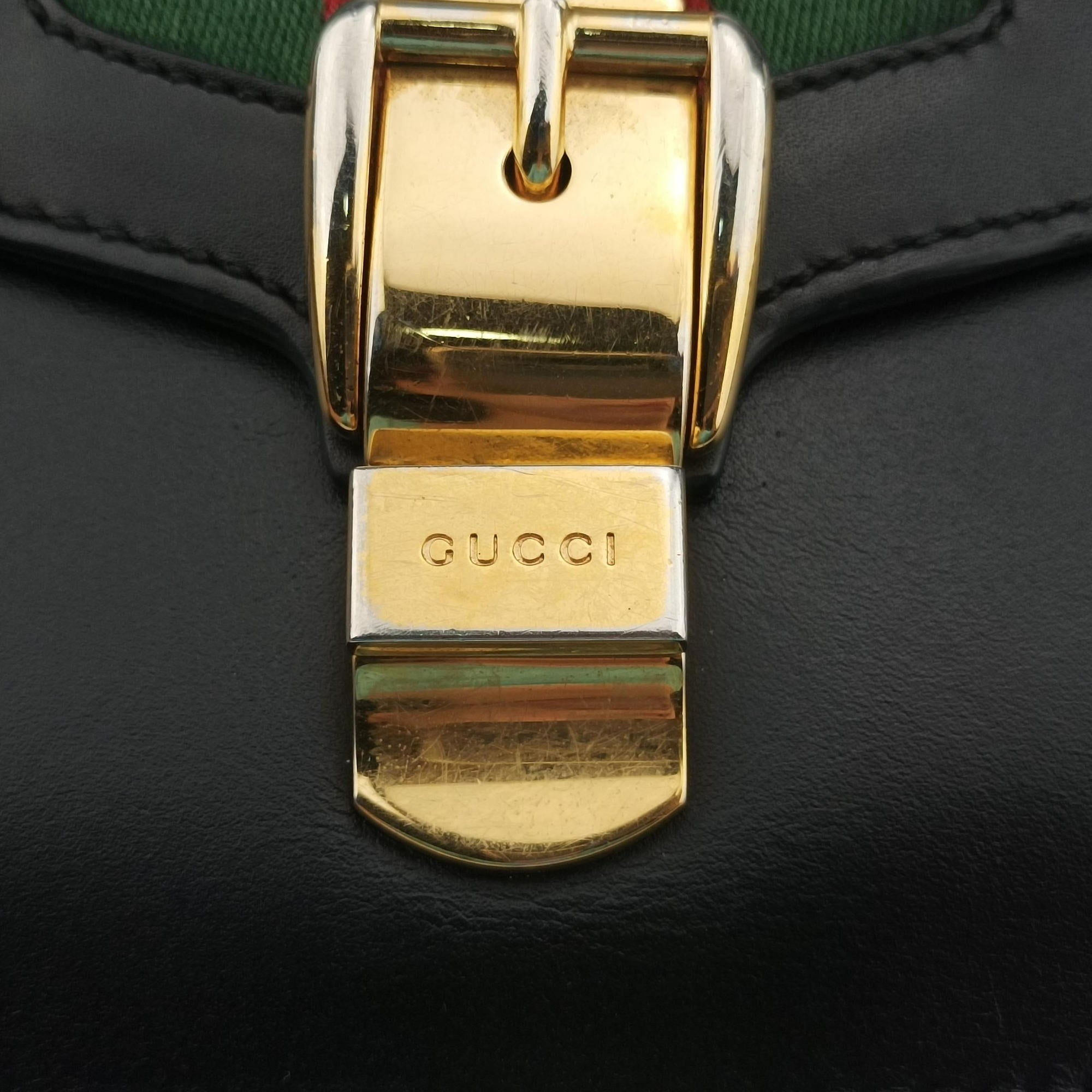 Pre-owned Gucci Sylvie Black×green×red Leather 421882 shoulderbag | stylenewstar