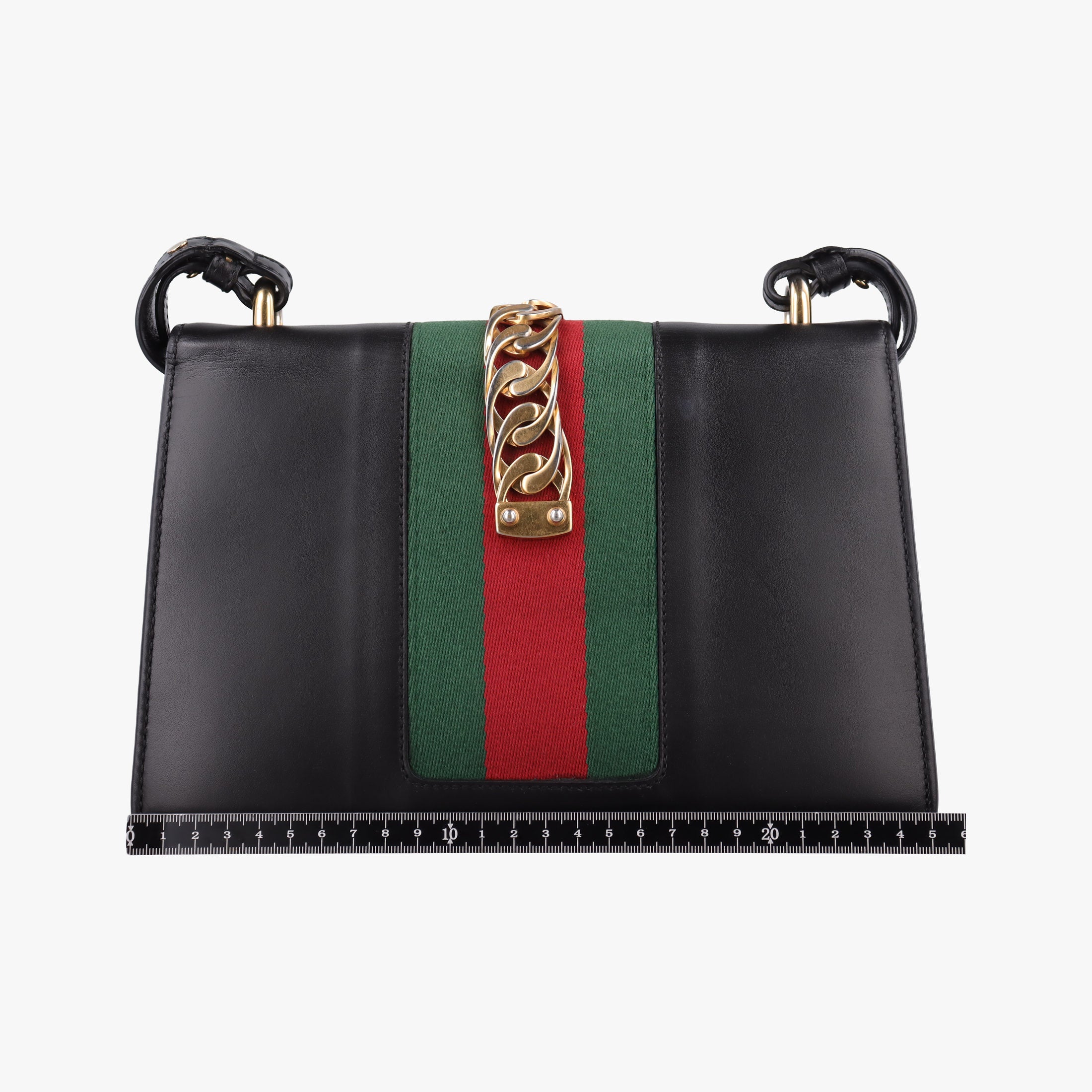 Pre-owned Gucci Sylvie Black×green×red Leather 421882 shoulderbag | stylenewstar
