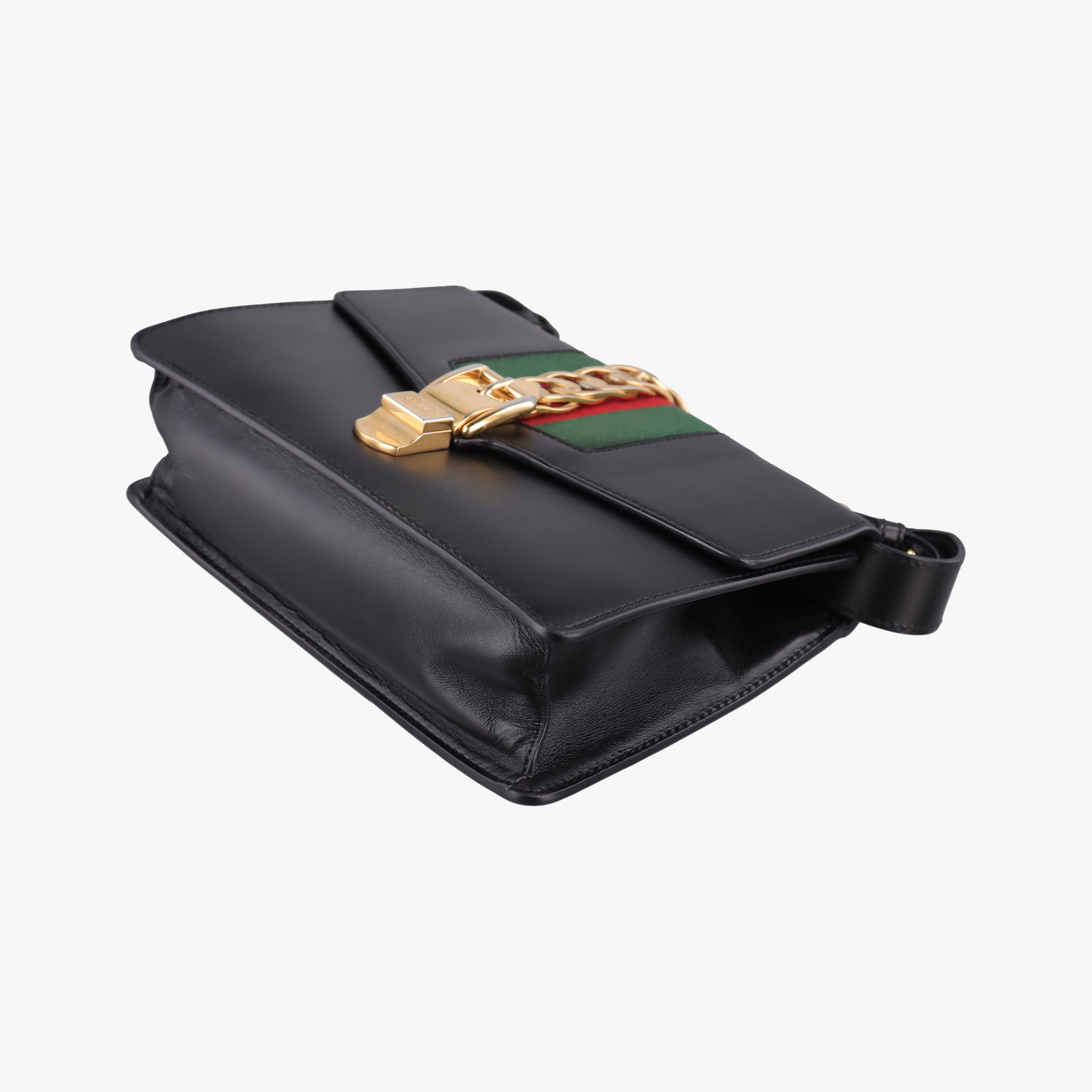 Pre-owned Gucci Sylvie Black×green×red Leather 421882 shoulderbag | stylenewstar
