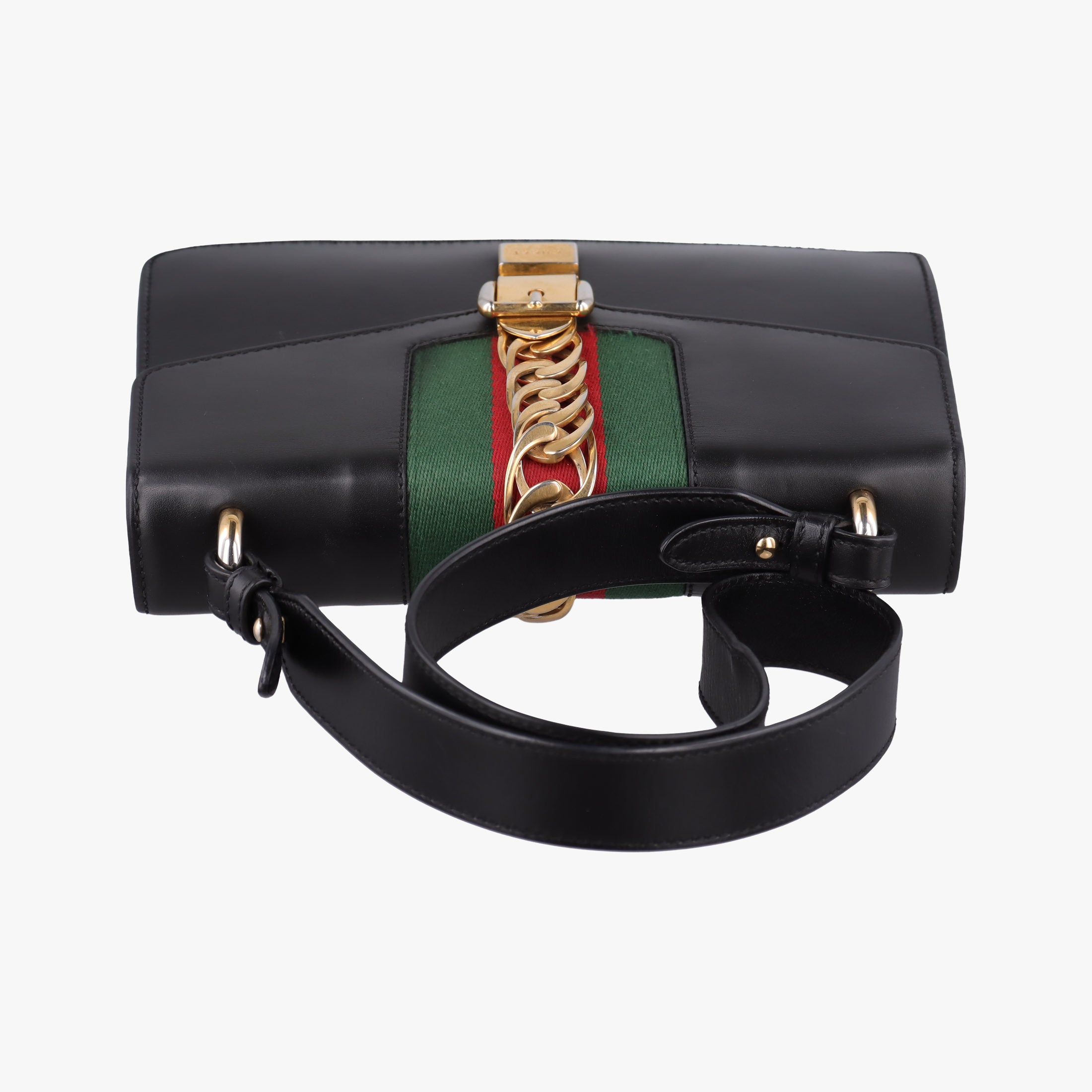 Pre-owned Gucci Sylvie Black×green×red Leather 421882 shoulderbag | stylenewstar