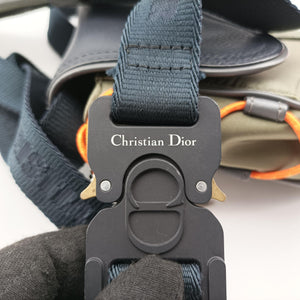 Pre-owned Christian Dior saddle Green×Navy Leather×Nylon  shoulderbag | stylenewstar