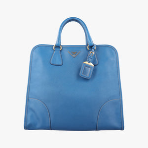 Pre-owned Prada Paradigme Lucido Tote Top Handle Blue SAFFIANO Leather BN2254 handbag | stylenewstar