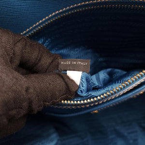 Pre-owned Prada Paradigme Lucido Tote Top Handle Blue SAFFIANO Leather BN2254 handbag | stylenewstar