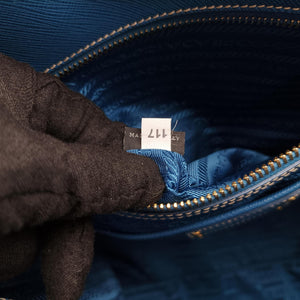 Pre-owned Prada Paradigme Lucido Tote Top Handle Blue SAFFIANO Leather BN2254 handbag | stylenewstar