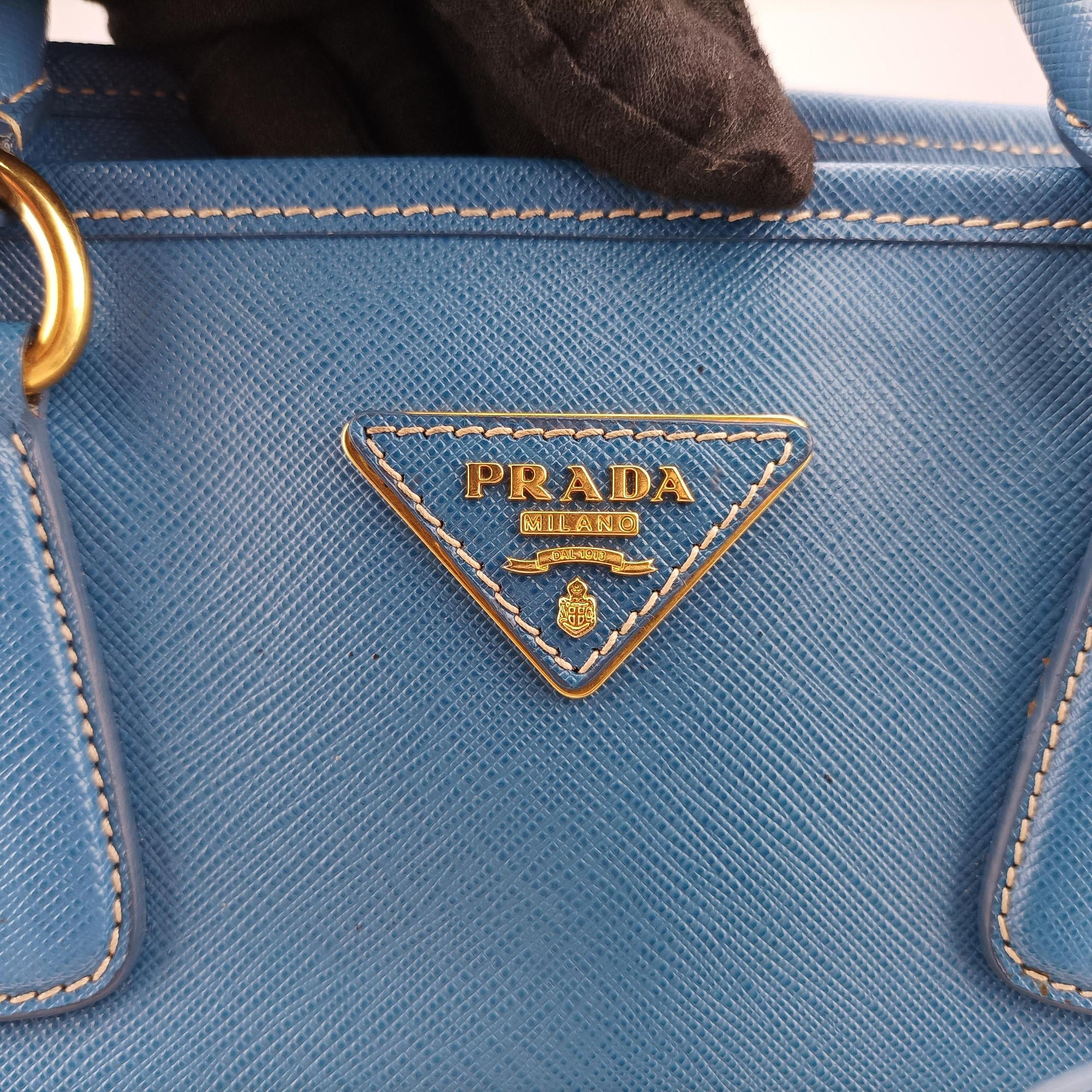 Pre-owned Prada Paradigme Lucido Tote Top Handle Blue SAFFIANO Leather BN2254 handbag | stylenewstar