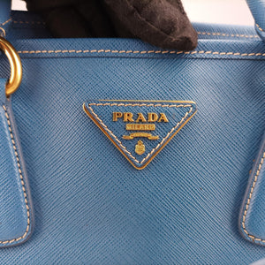 Pre-owned Prada Paradigme Lucido Tote Top Handle Blue SAFFIANO Leather BN2254 handbag | stylenewstar