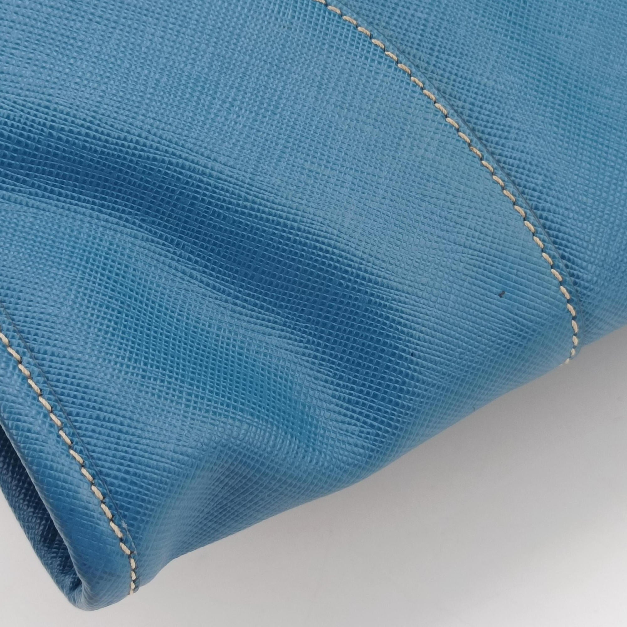 Pre-owned Prada Paradigme Lucido Tote Top Handle Blue SAFFIANO Leather BN2254 handbag | stylenewstar