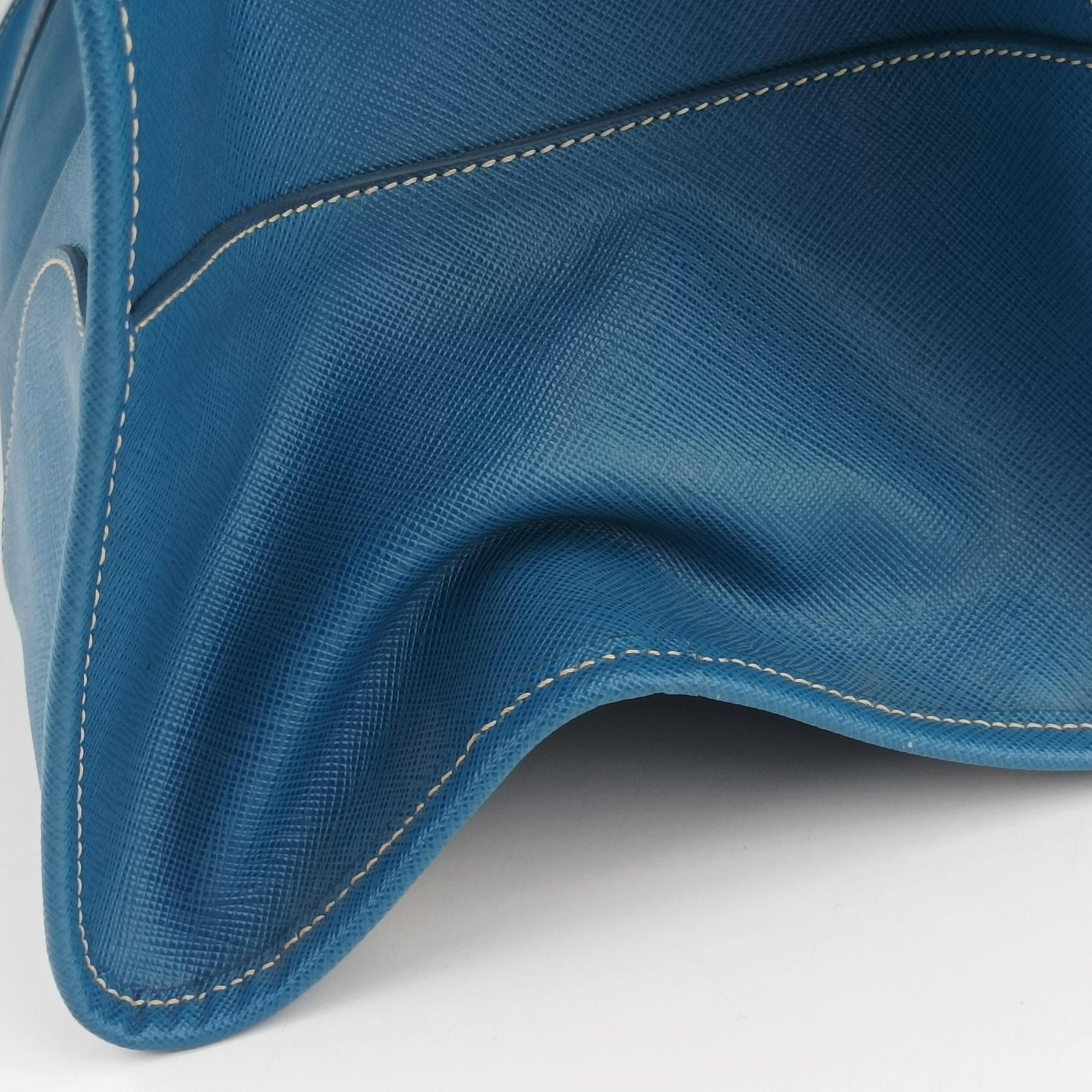 Pre-owned Prada Paradigme Lucido Tote Top Handle Blue SAFFIANO Leather BN2254 handbag | stylenewstar