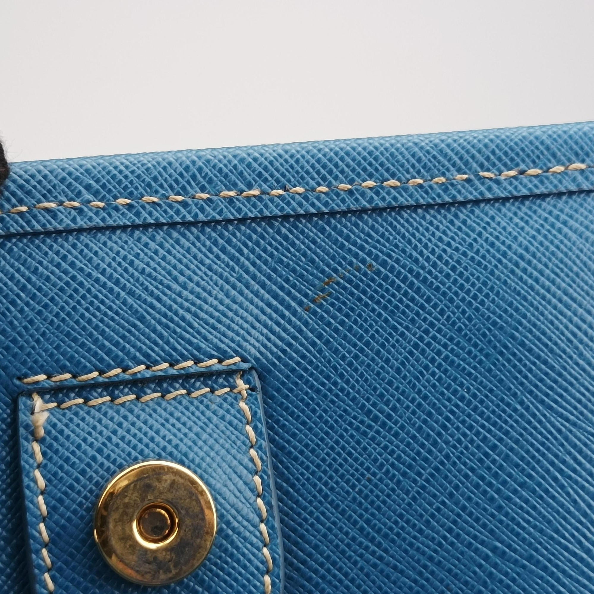 Pre-owned Prada Paradigme Lucido Tote Top Handle Blue SAFFIANO Leather BN2254 handbag | stylenewstar