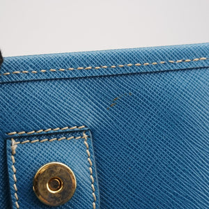 Pre-owned Prada Paradigme Lucido Tote Top Handle Blue SAFFIANO Leather BN2254 handbag | stylenewstar