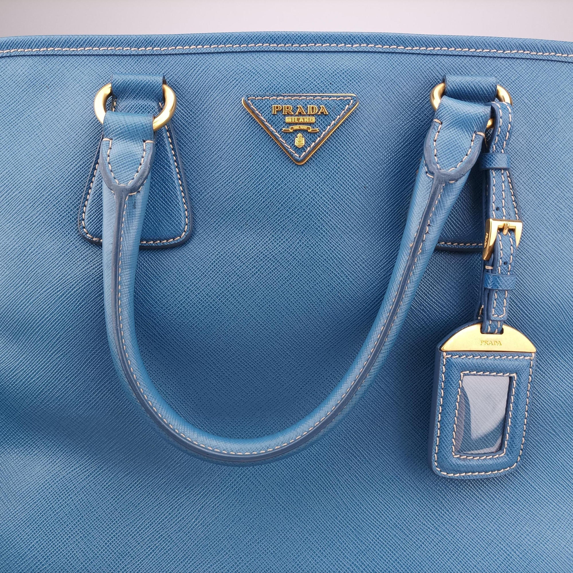 Pre-owned Prada Paradigme Lucido Tote Top Handle Blue SAFFIANO Leather BN2254 handbag | stylenewstar