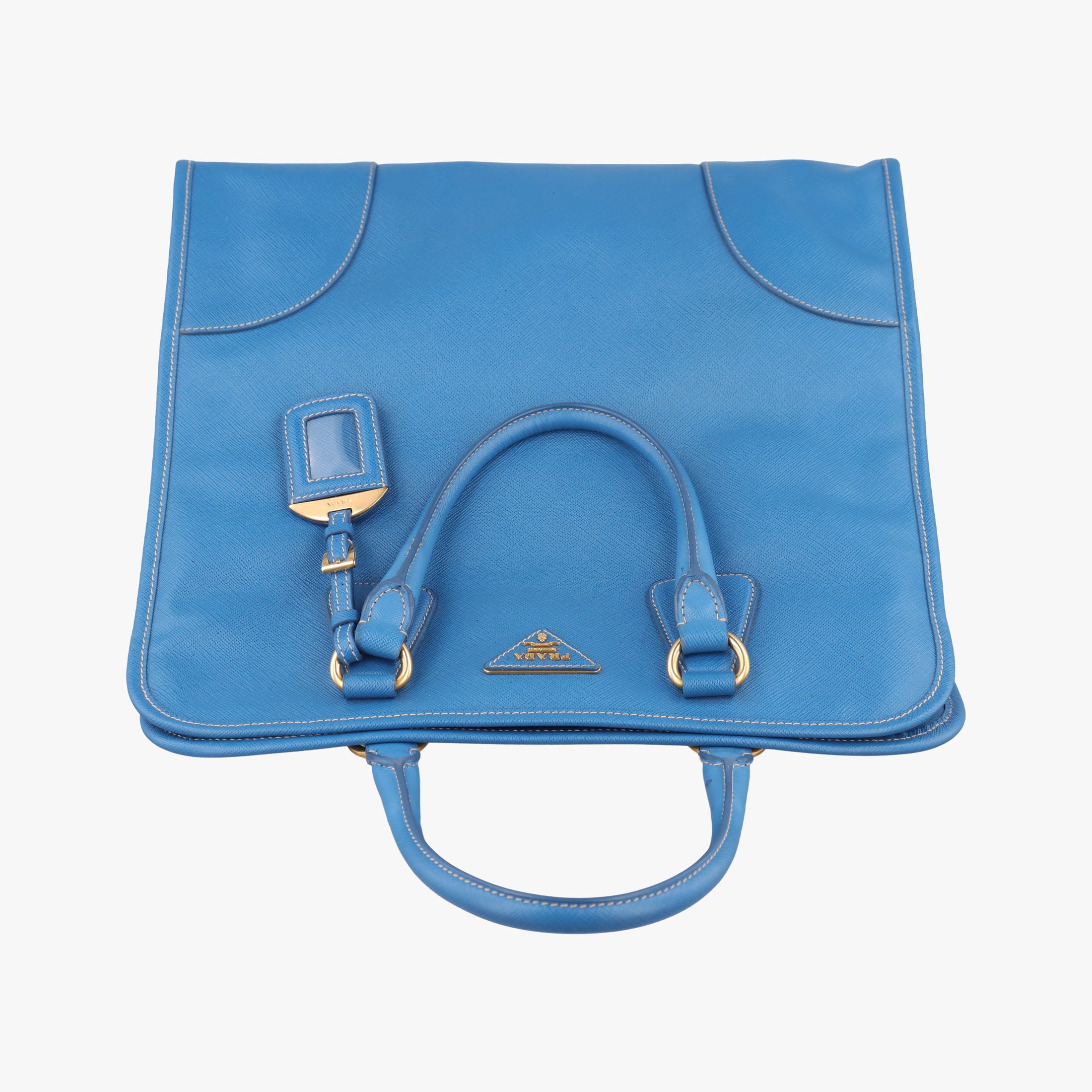 Pre-owned Prada Paradigme Lucido Tote Top Handle Blue SAFFIANO Leather BN2254 handbag | stylenewstar
