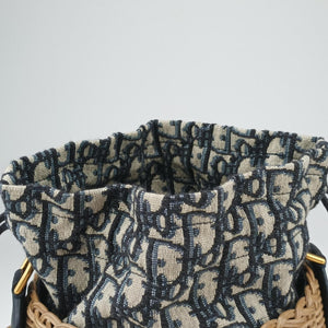 Pre-owned Christian Dior Wicker Basket Beige×navy Natural wicker×Dior oblique jacquard  shoulderbag | stylenewstar