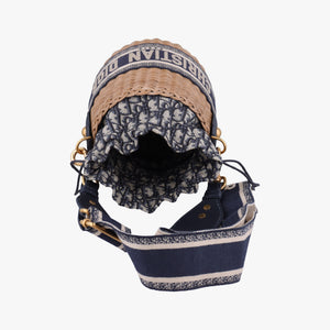 Pre-owned Christian Dior Wicker Basket Beige×navy Natural wicker×Dior oblique jacquard  shoulderbag | stylenewstar