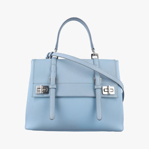 Pre-owned Prada Half Flap Double Turn Lock Blue SAFFIANO Leather BN2821 shoulderbag | stylenewstar