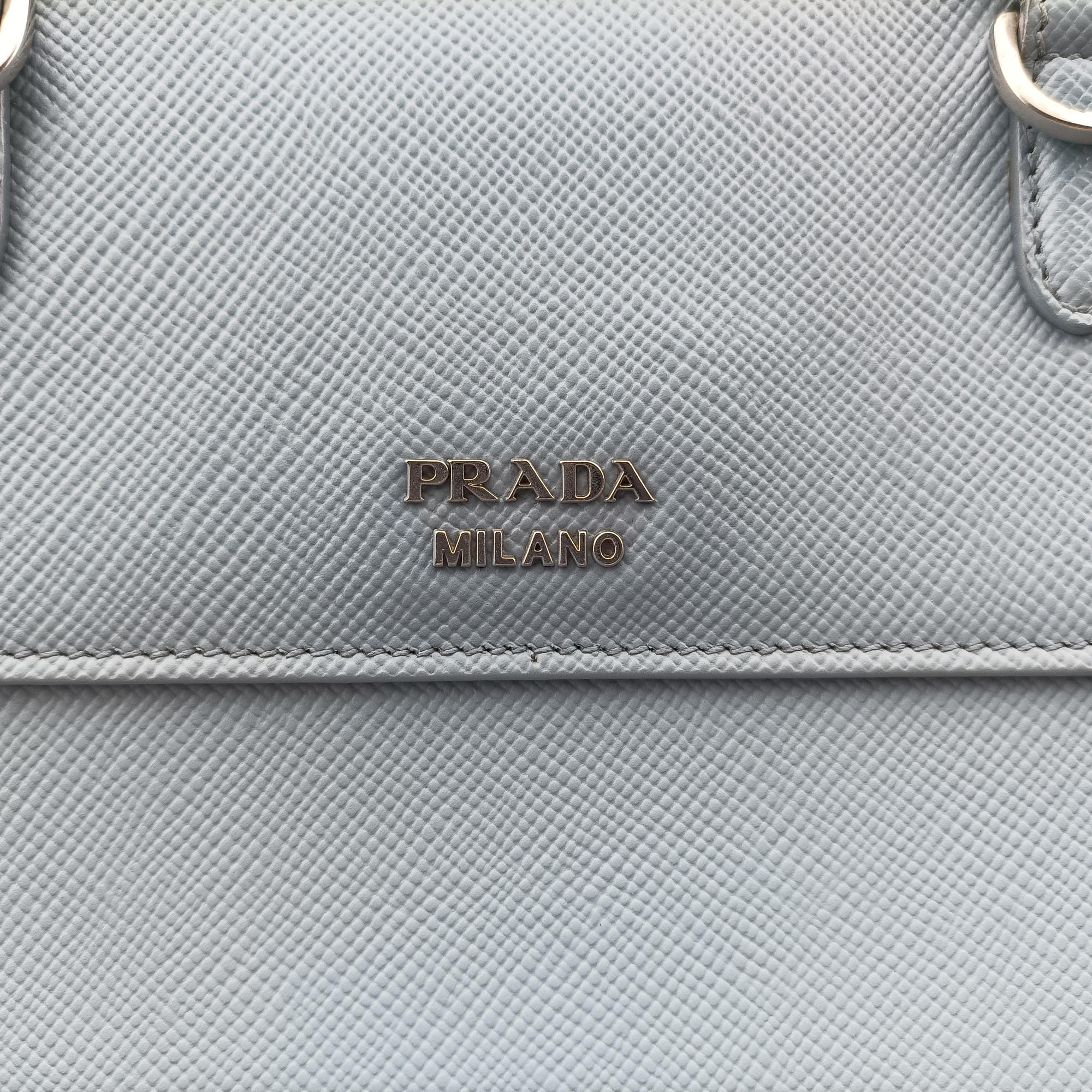 Pre-owned Prada Half Flap Double Turn Lock Blue SAFFIANO Leather BN2821 shoulderbag | stylenewstar
