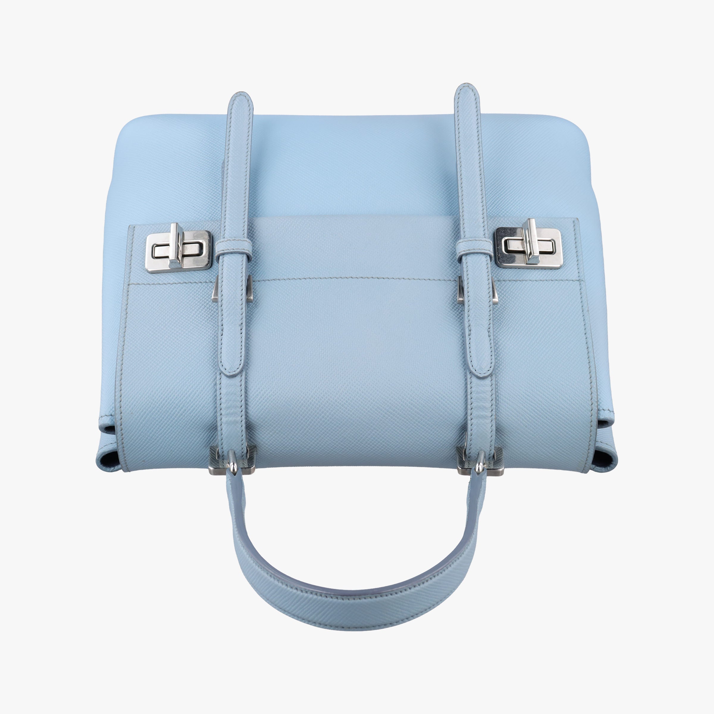 Pre-owned Prada Half Flap Double Turn Lock Blue SAFFIANO Leather BN2821 shoulderbag | stylenewstar