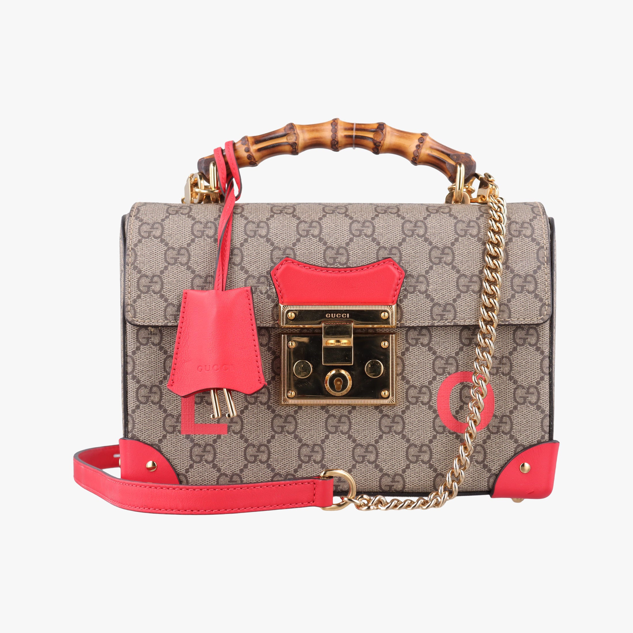 Vintage Gucci GG flora Padlock Bamboo Brown × Red PVC coated canvas×leather 603221 shoulderbag | stylenewstar