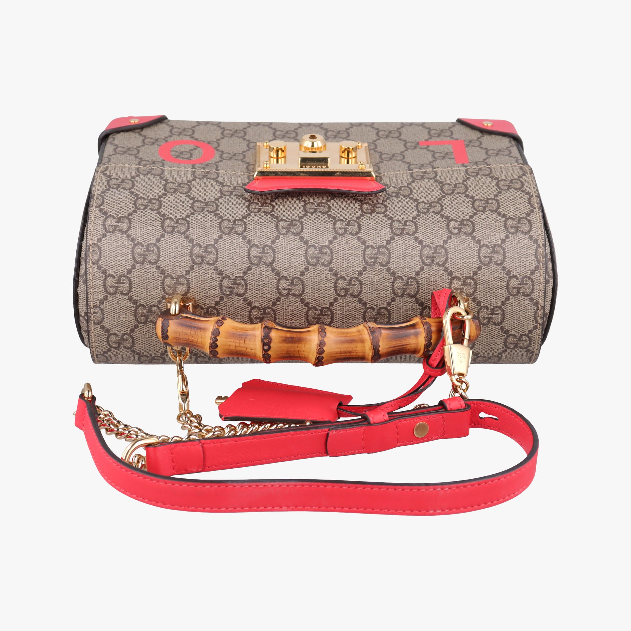 Vintage Gucci GG flora Padlock Bamboo Brown × Red PVC coated canvas×leather 603221 shoulderbag | stylenewstar